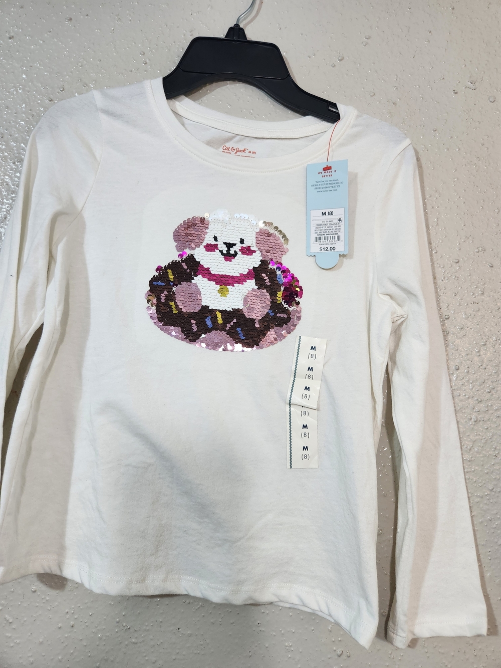 Cat & Jack White Long-Sleeve Sequin Bear Tee - Girls